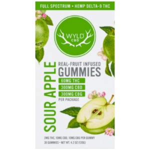 WYLD | Sour Apple Gummies | 2mg Delta-9 THC + 10mg CBD + 10mg CBG | – 10 Count